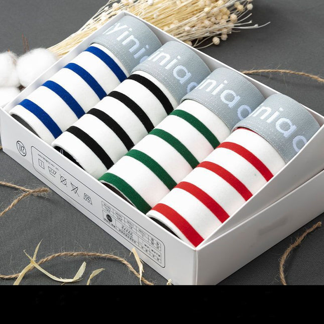 Boxes Of 4 Men's Cotton Striped Printed Boxer Boxers Full Cotton Explosion Style - Royalessencelux