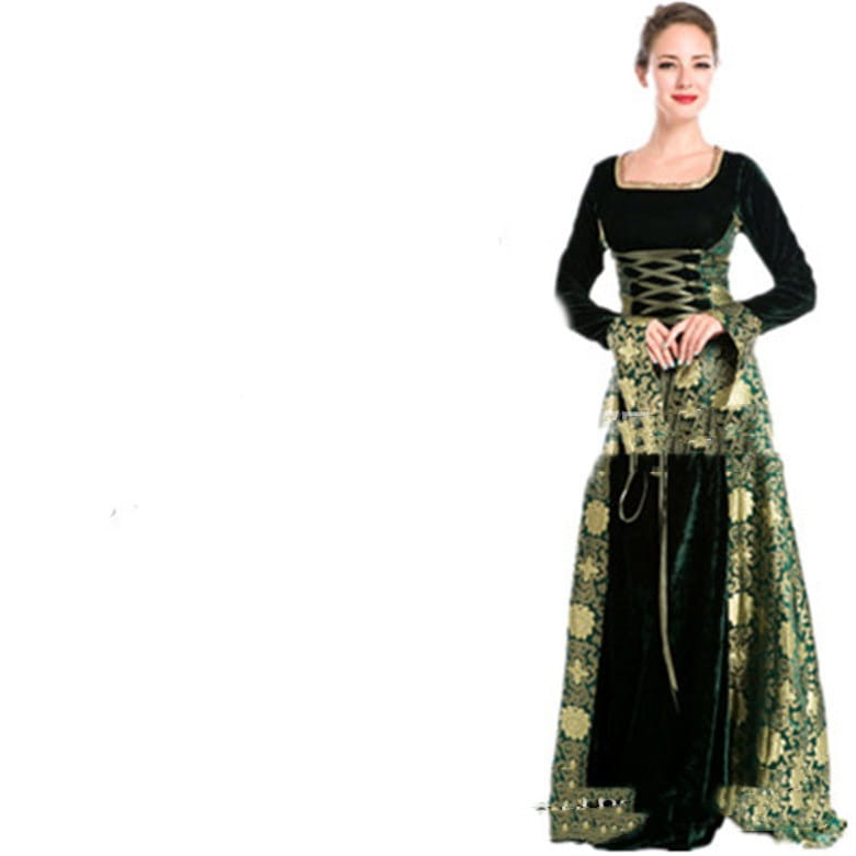 black velvet halloween cos ball queen dress featuring gold floral embroidery and a corset-style bodice perfect for a ball queen dress evening gown.