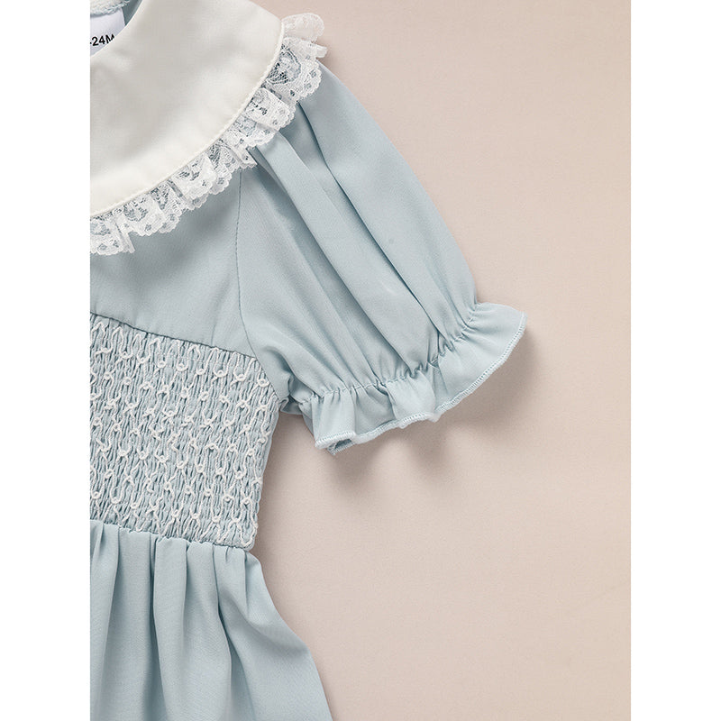 Toddler Girls Smocked Puff Sleeve Lace Collar Princess Party Dress