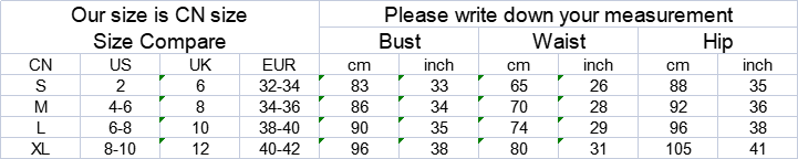 Size chart table for cn sizing showing bust waist and hip measurements in cm and inch with corresponding us uk eur sizes for red beaded celebrate crystal sequin evening gown.