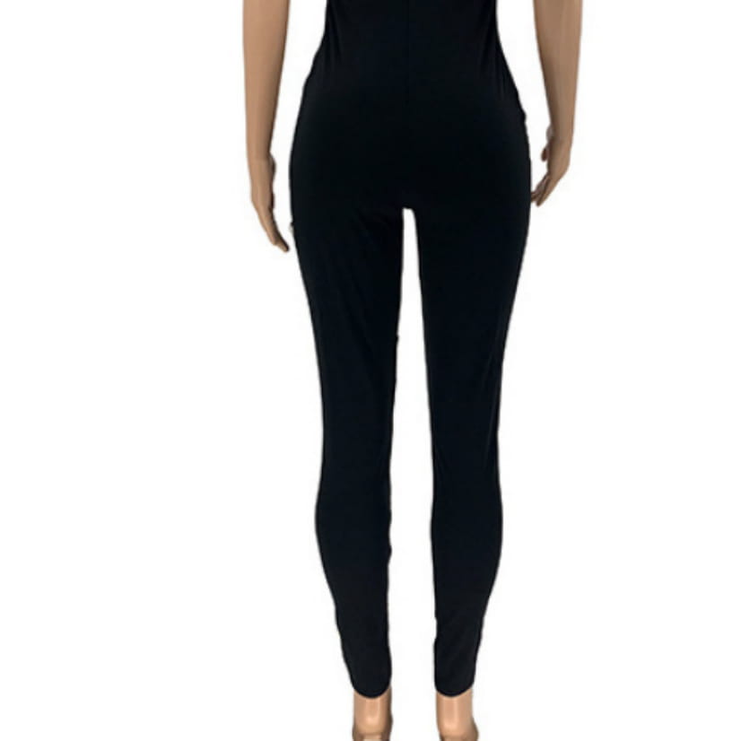 black high-waisted ripped leggings with a sleek sheer gold chain design offering a casual sexy look for casual sexy women’s wear