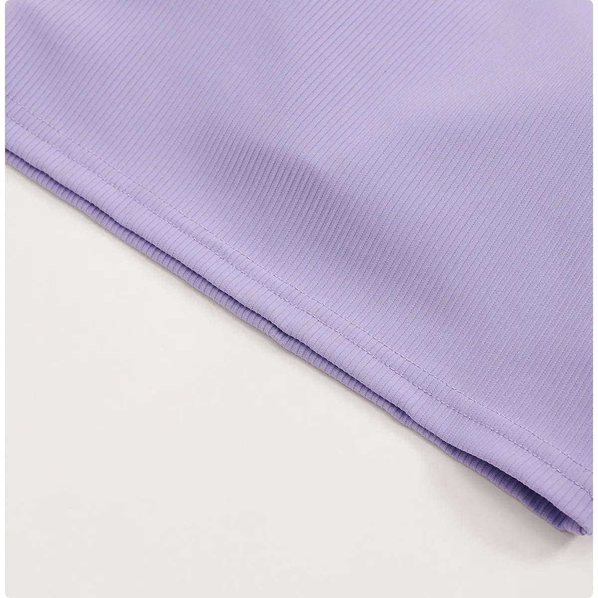 soft lavender ribbed quick dry breathable running sports bra fabric with subtle textured weave and stitched hem