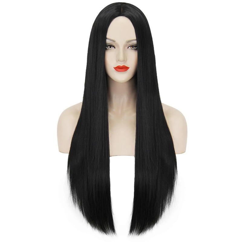 40-Inch Long Straight Black Costume Wig for Women, Heat Resistant Cosplay Wig
