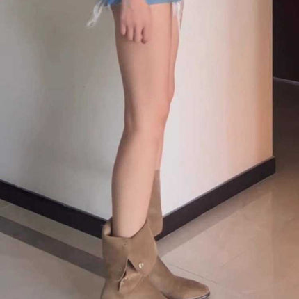 Mid-calf Western Cowboy Two-way Flip Pile Style Boots - Royalessencelux