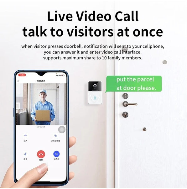 Wireless WiFi Smart Video Doorbell with Chime, Two-Way Talk and Night Vision