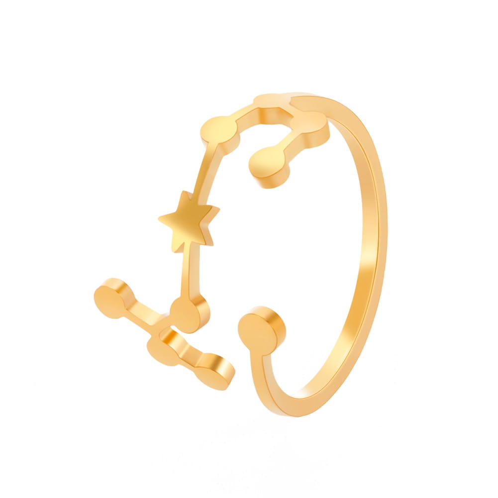 Gold-colored personalized stainless steel adjustable ring featuring a constellation design with connected star-shaped charms.