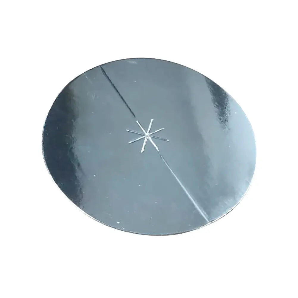 Shiny silver circular metal disc with a star-shaped cutout at its center for coning beewax natural ear candle used in ear healthy care and wax removal.