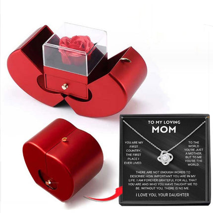 Fashion Jewelry Box Red Apple Christmas Gift Necklace Eternal Rose For Girl Mother's Day Valentine's Day Gifts With Artificial Flower Rose Flower Jewelry Box - Royalessencelux
