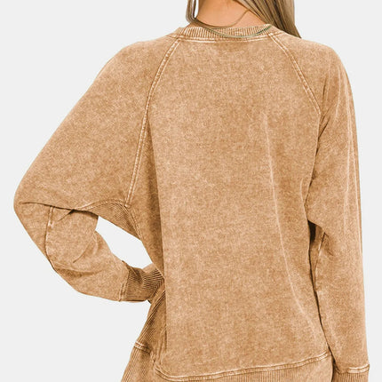 Zenana Pocketed Round Neck Sweatshirt - Royalessencelux