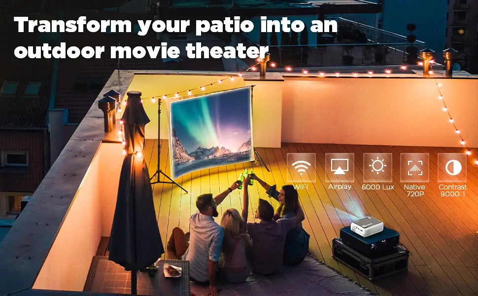 White compact screen projector home with sleek design and visible ventilation grilles on the side for high definition projection.