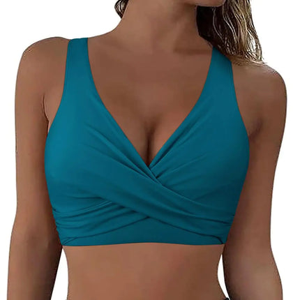 Hilor Womens Underwire Swim Tops Front Twist Ruched Bikini Tops Sexy V Neck Bikini Swimsuit Tops Only Blue Coral 12 - Royalessencelux