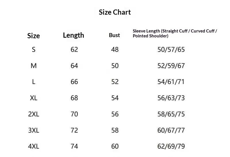 Size chart for dalmatian puppy jacquard mink cashmere knitted sweater showing measurements in inches from size S to 4XL.