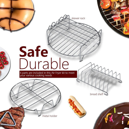 6 in 1 Multifunctional Air Fryer Accessories Set Kit Parts Metal Holder Skewer Rack Cake Barrel - Royalessencelux