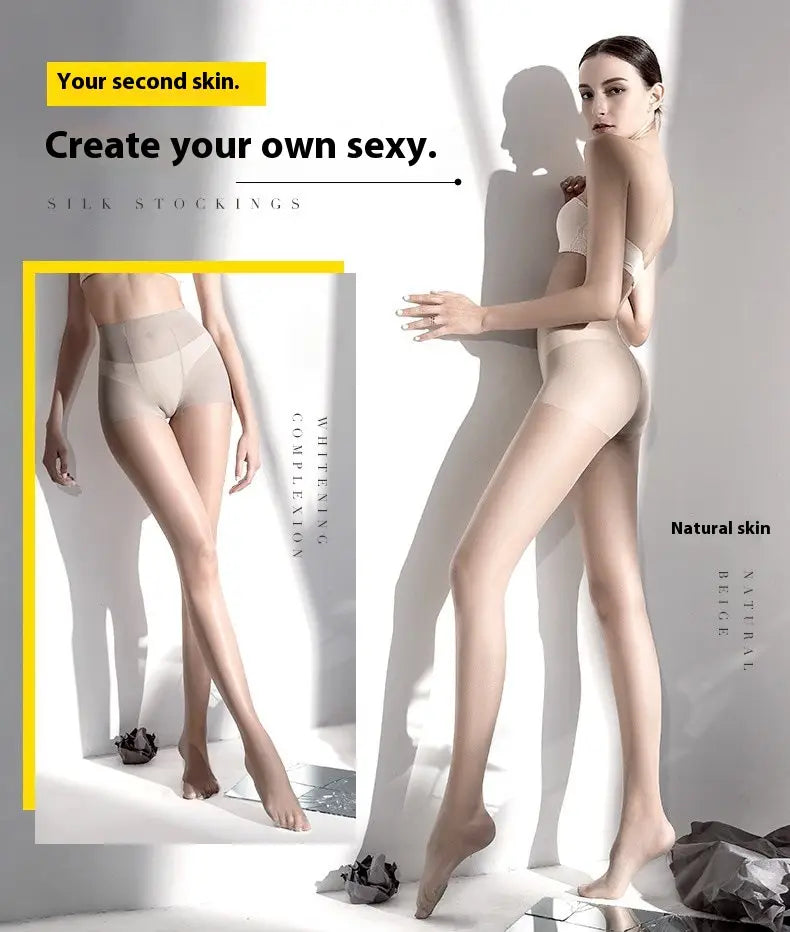Beige silk stockings with a smooth sheer texture in summer flesh color designed for women’s spring and summer wear.