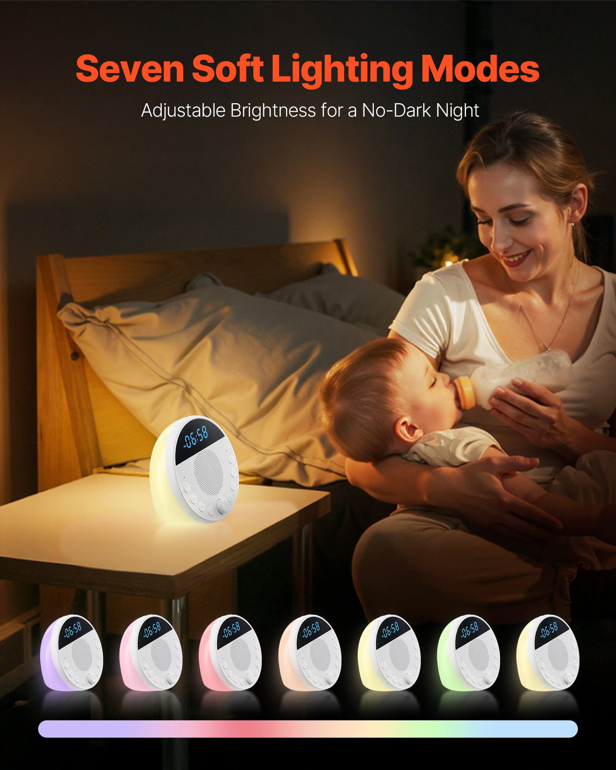 Baby White Noise Sound Machine - 18 Soothing Sounds, 7-Color Night Light, App Control & Timer