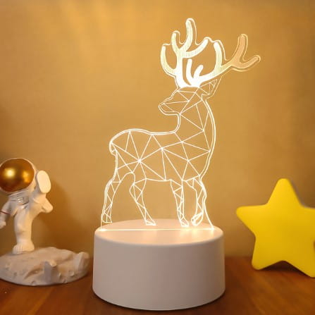 white geometric deer-shaped led night light with a modern minimalist design featuring colorful touch remote control for versatile lighting options