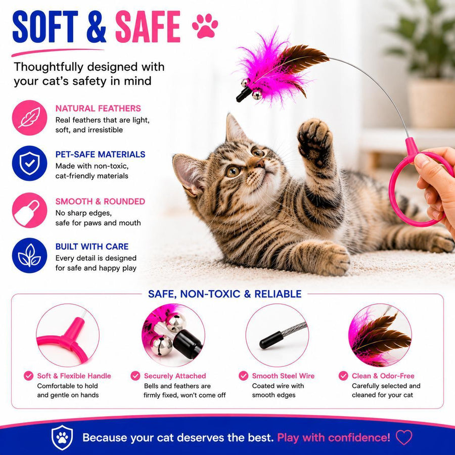 Wearable Feather Collar Cat Teaser Toy, Hands-Free Interactive Exercise Toy for Indoor Cats