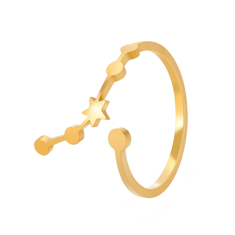 gold-colored personalized stainless steel adjustable ring featuring a constellation design with connected spherical beads and a central star-shaped charm