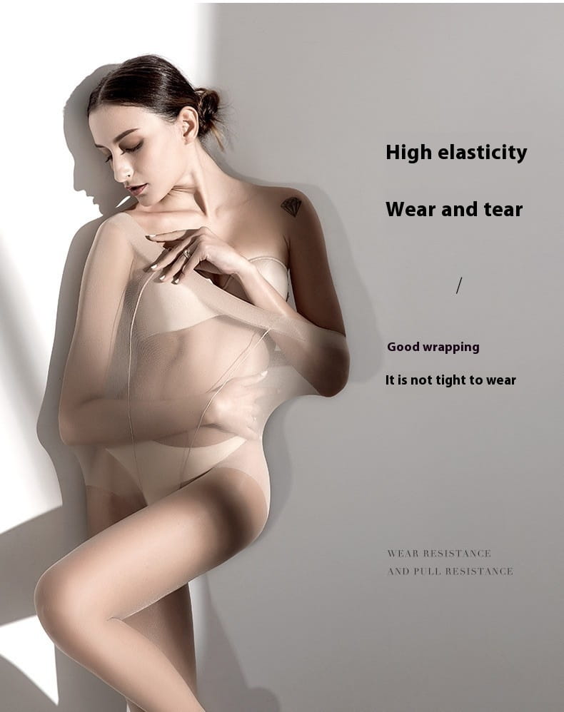 Transparent seamless women’s summer flesh color silk stockings bodysuit with high elasticity and a smooth form-fitting design ideal for spring and summer use.