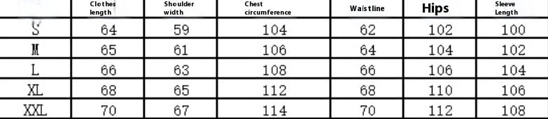 Size chart for women’s pink muted plaid dressing gown plaid shirt outfit showing measurements in centimeters for sizes s through xxl.