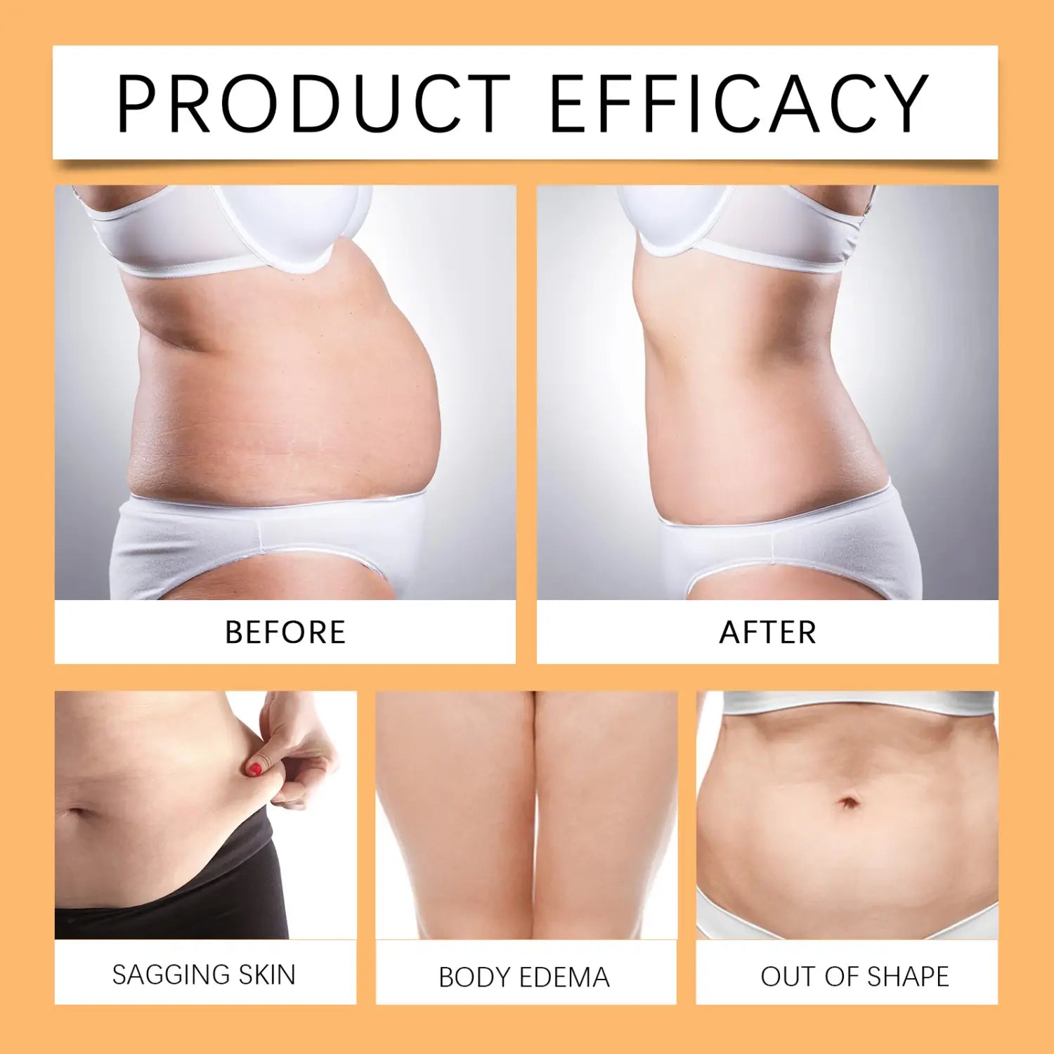 the image shows a before-and-after comparison of a person’s midsection demonstrating improved body contour and skin tone using the south moon herbal beauty shaping body patch.