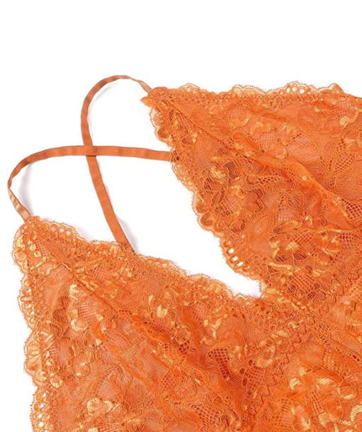 orange lace sleeveless halter plus top with delicate floral patterns and thin matching straps in a plus size lace design