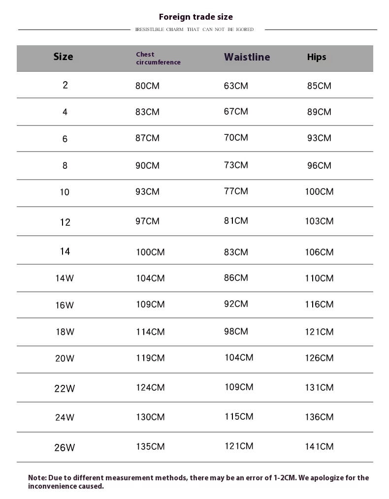 size chart for a black long sleeve transparent sleeve transparent lace wedding dress displaying measurements in centimeters for sizes 2 to 26w.