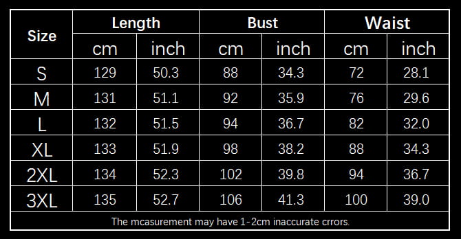 Size chart table displaying measurements in centimeters and inches for sizes s through 3xl of a slim zipper dress elegant temperament brown suede.