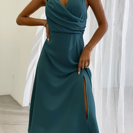 V-neck Slit Sling Dress Summer Fashion Sexy Slim Suspender Dresses For Women Clothing - Royalessencelux