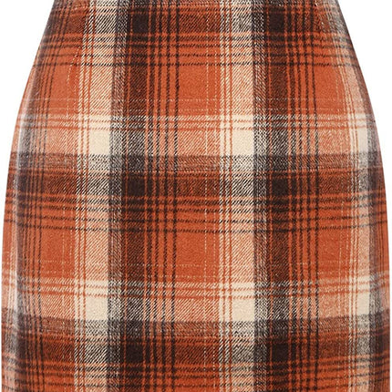 Women's High Waist Plaid Tight Pencil Wool Mini Skirt - Royalessencelux