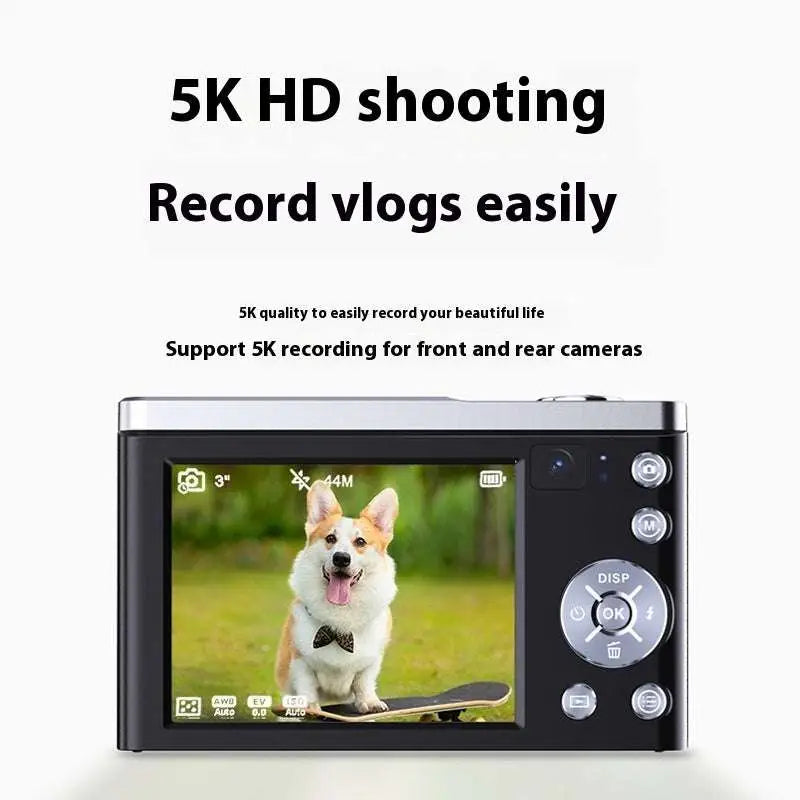 Black and silver compact 5k hd optical zoom shooting digital camera showing high-quality shooting digital performance