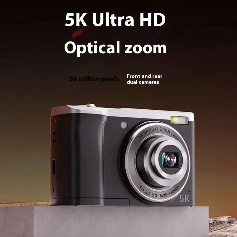 Black and silver compact shooting digital camera with 5k ultra hd optical zoom lens for high-quality digital camera performance