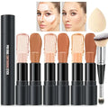 Set of six black-capped dual-tone color contour sticks in beige peachy and brown for face sculpting stick makeup kit