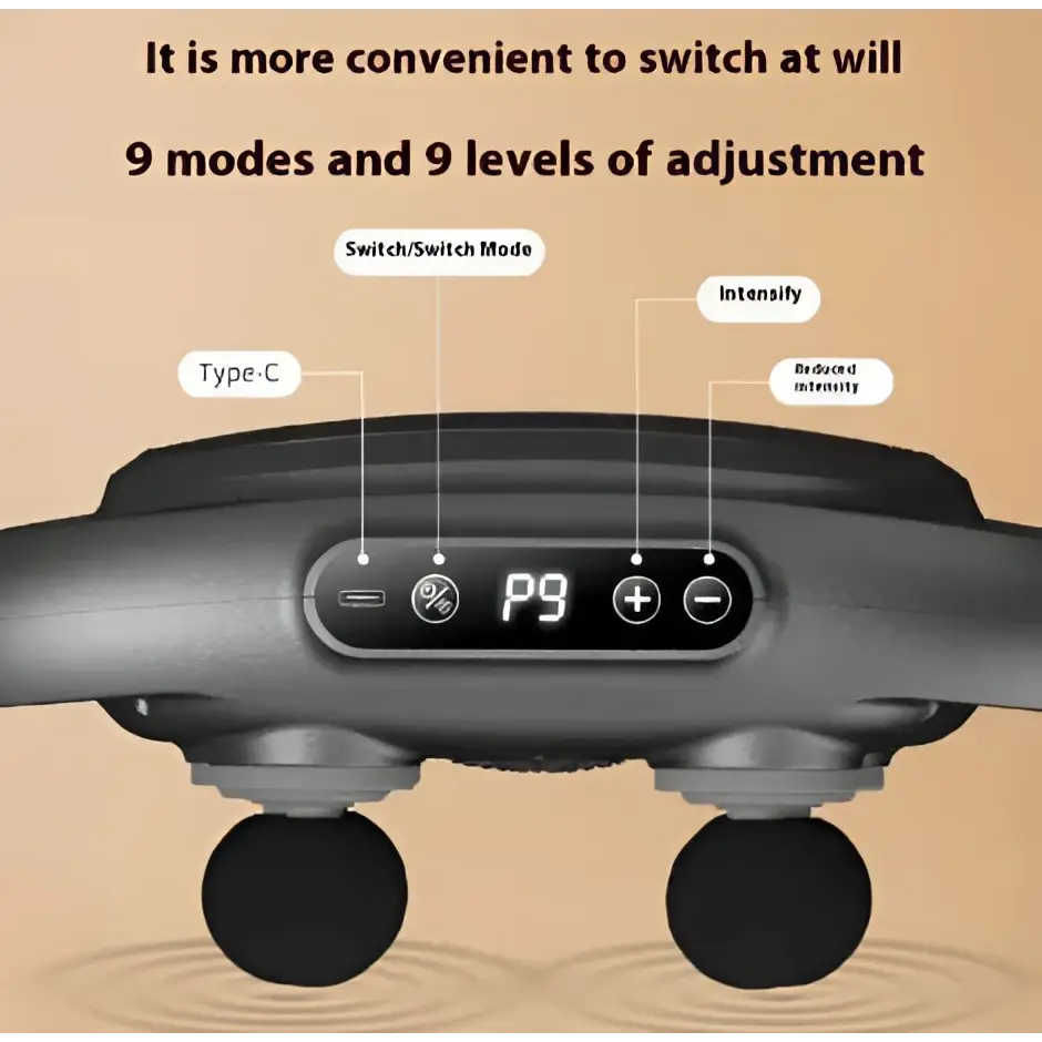 Black 6-head massage gun deep with digital display and type-c port for muscle recovery and deep body massage