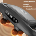 Black and gray 6-head massage gun deep with digital display and intensity controls for muscle recovery