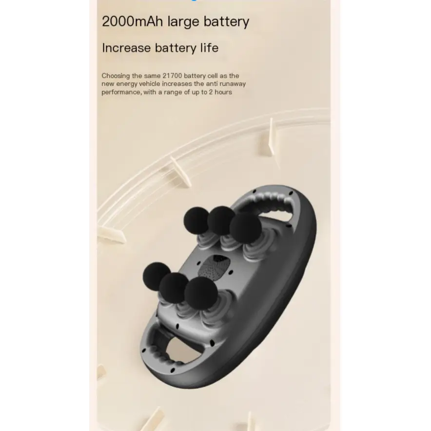 Black and silver 6-head massage gun deep with multiple spherical rollers for targeted muscle recovery and deep body massage