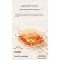Clear glass rectangular 6-head massage gun deep with orange internal components and transparent lid for muscle recovery