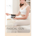 Gray handheld 6-head massage gun deep body massager with six black massage heads for muscle recovery use