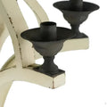 Distressed white wood 6 light wood chandelier with dark gray candle holders for dining hall entrance lighting