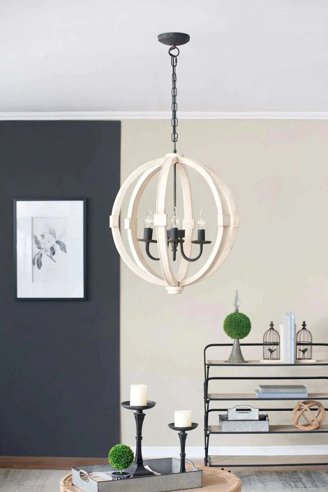 6 - Light Wood Chandelier With Adjustable Chain For Kitchen, Dining Hall Entrance, Bulb Not Included - Royalessencelux