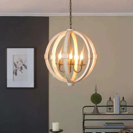 6 - Light Wood Chandelier With Adjustable Chain For Kitchen, Dining Hall Entrance, Bulb Not Included - Royalessencelux