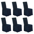 Six navy blue velvet dining chair covers with ruffled skirts for velvet dining room chairs