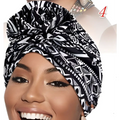 Black and white geometric patterned turban headwrap from a vibrant printed headband elastic set of six pieces