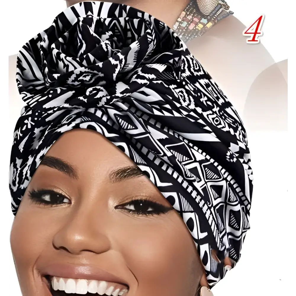 Black and white geometric patterned turban headwrap from a vibrant printed headband elastic set of six pieces