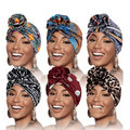 Six pack vibrant printed headband elastic set featuring floral leopard print and solid maroon patterns in bright colors