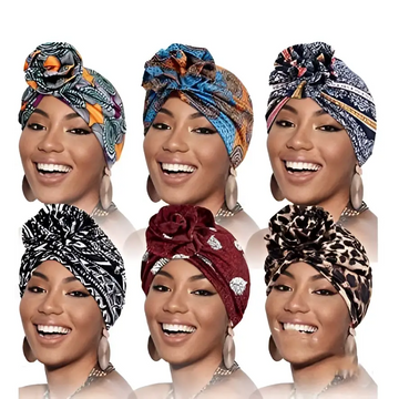 Six pack vibrant printed headband elastic set featuring floral leopard print and solid maroon patterns in bright colors