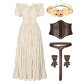 Cream tiered off-the-shoulder renaissance costume women dress with puffed sleeves and fitted waist in cream color