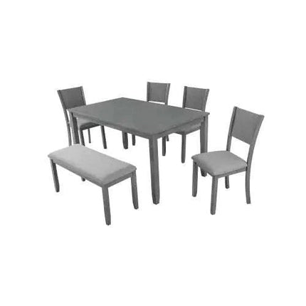 6 Piece Kitchen Dining Set, Rectangular Wooden Dining Table With 4 Upholstered Chairs And A Bench, Dining Table Set For 6 People, Living Room, Home Bar And Kitchen, Gray - Royalessencelux