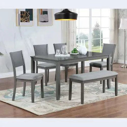 6 Piece Kitchen Dining Set, Rectangular Wooden Dining Table With 4 Upholstered Chairs And A Bench, Dining Table Set For 6 People, Living Room, Home Bar And Kitchen, Gray - Royalessencelux