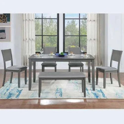 6 Piece Kitchen Dining Set, Rectangular Wooden Dining Table With 4 Upholstered Chairs And A Bench, Dining Table Set For 6 People, Living Room, Home Bar And Kitchen, Gray - Royalessencelux